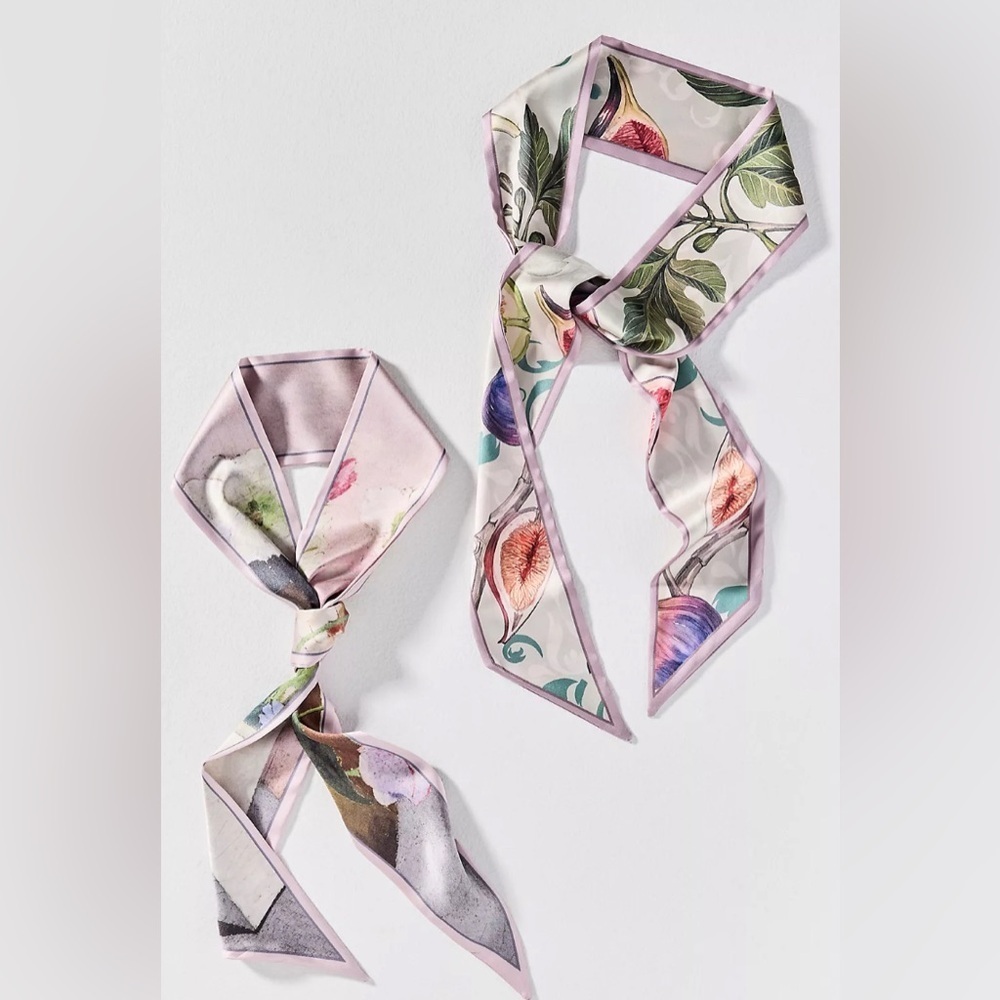 Skinny Hair Scarf Bag Charm Silky Scarves, Set of 5 | Variety of Patterns Colors - Picture 4 of 9